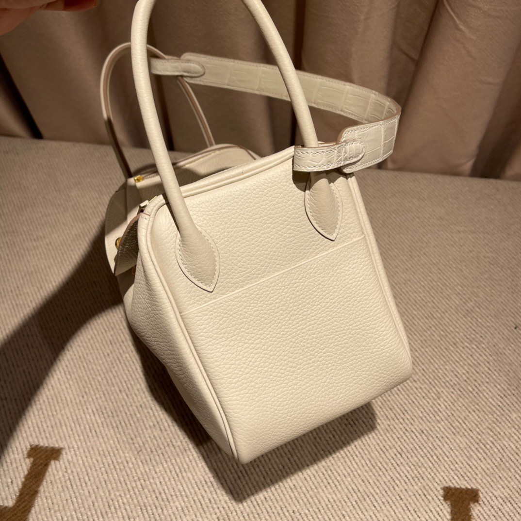 에르메스 린디백26 나타 화이트 금장 끌레망스 가죽 악어가죽 핸들